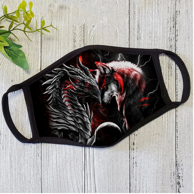 Dragon Mask Red Dragon And Wolf Polyblend Face Mask HG
