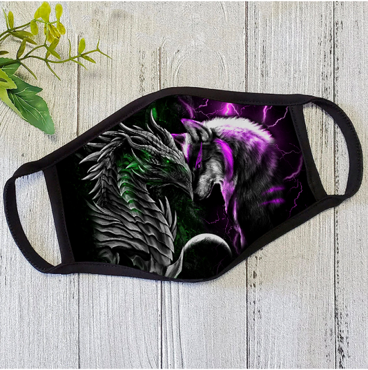 Dragon Mask Green And Purple Dragon And Wolf Polyblend Face Mask HG