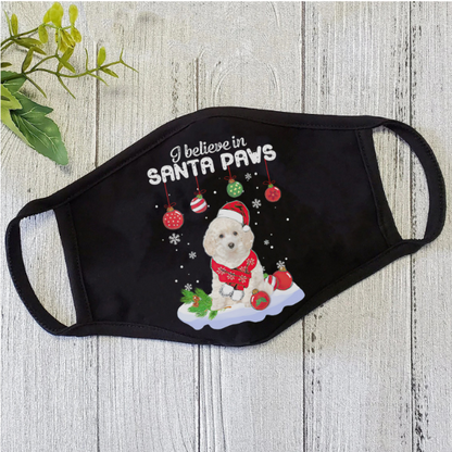 Dog Mask I Believe In Santa Paws Poodle Christmas Polyblend Face Mask HG