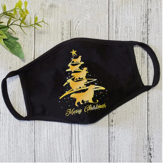 Dog Mask Golden Retriever Merry Christmas Polyblend Face Mask HG