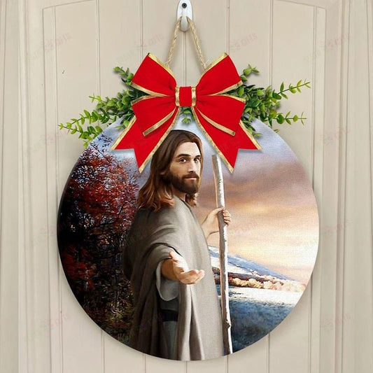 Christmas Love Jesus Round Wooden Door Plate