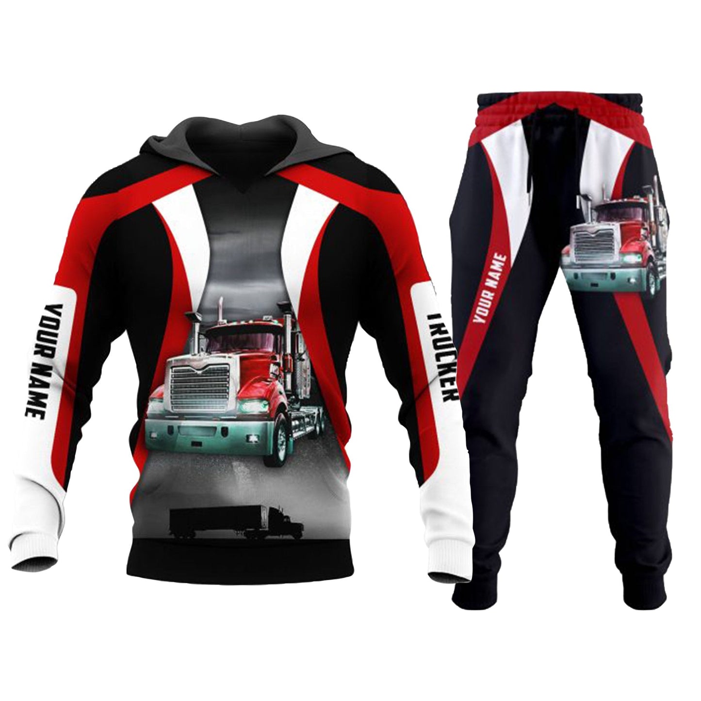 Premium Customized Trucker Red Combo Hoodie And Sweatpants MEI