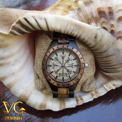 Vegvisir Handmade Engraved Wooden Watch
