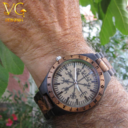 Vegvisir Handmade Engraved Wooden Watch