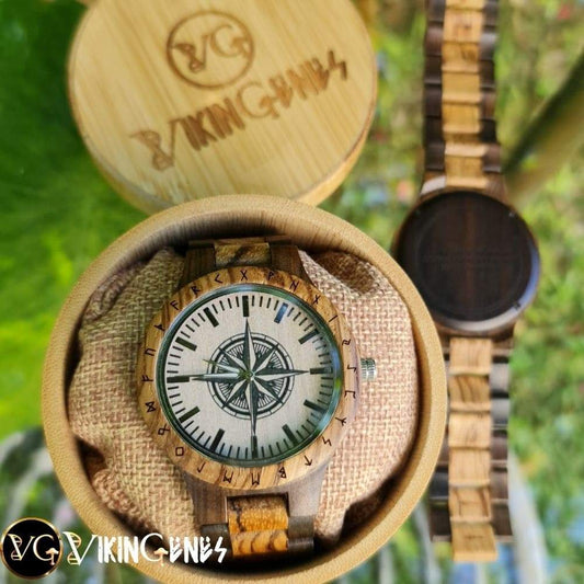 Compass Handmade Engraved Wooden Watch