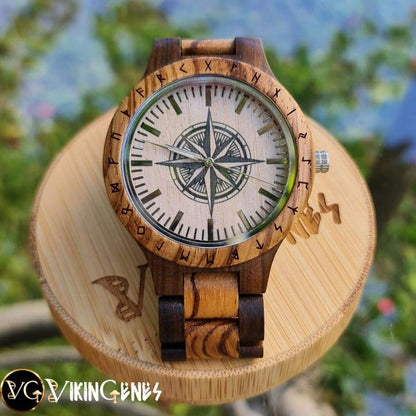 Compass Handmade Engraved Wooden Watch