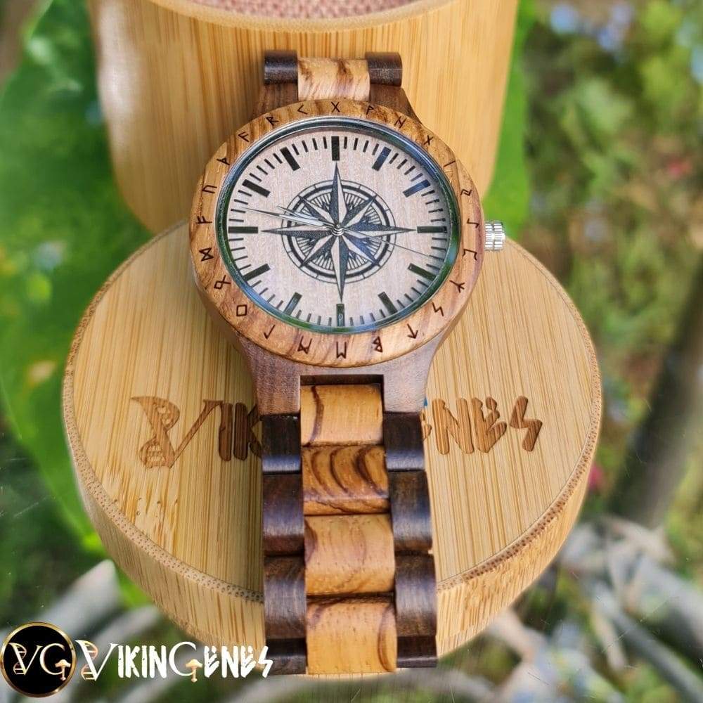 Compass Handmade Engraved Wooden Watch