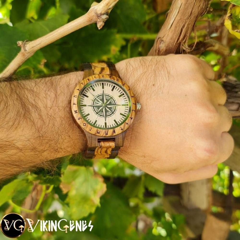 Compass Handmade Engraved Wooden Watch