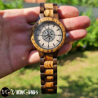 Compass Handmade Engraved Wooden Watch