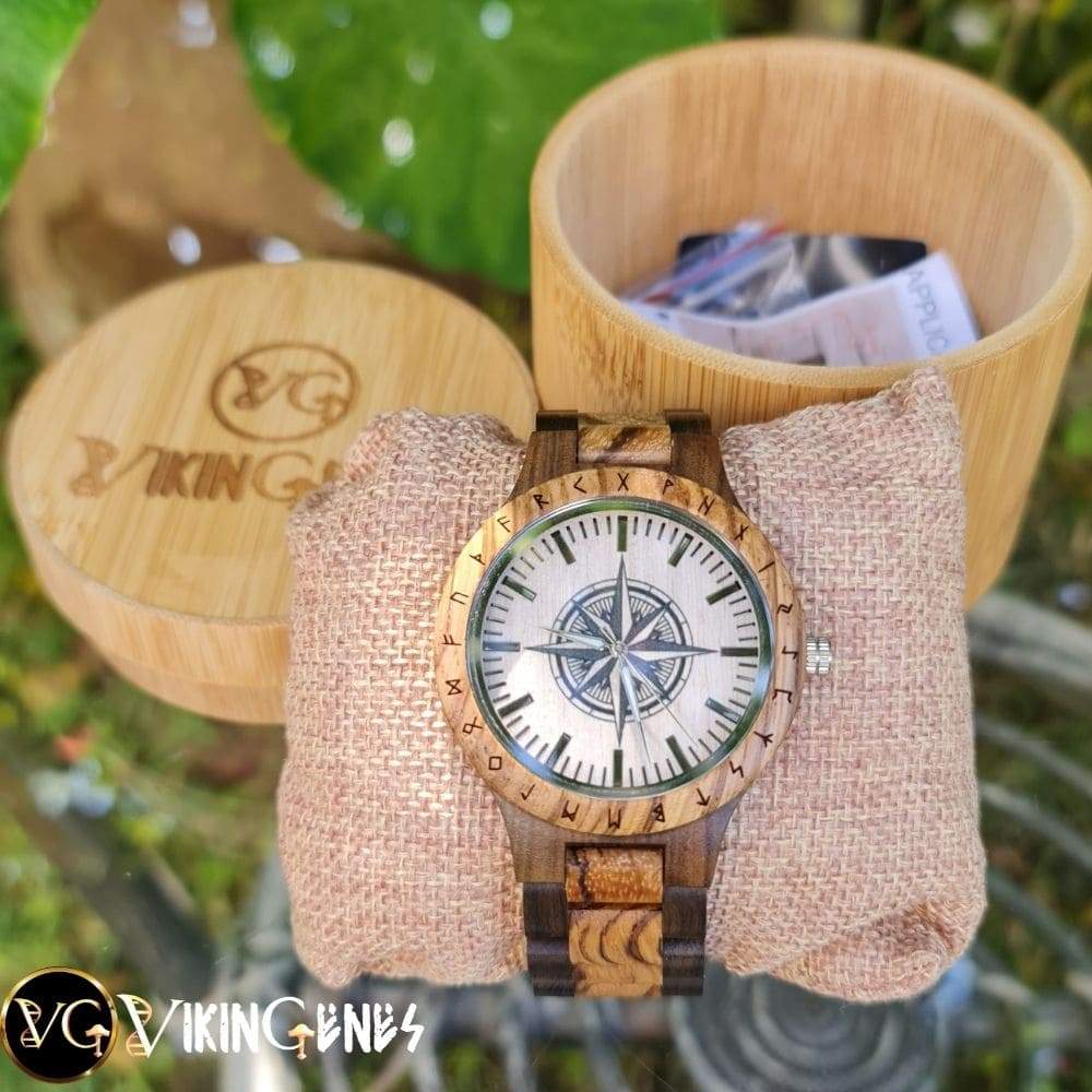 Compass Handmade Engraved Wooden Watch