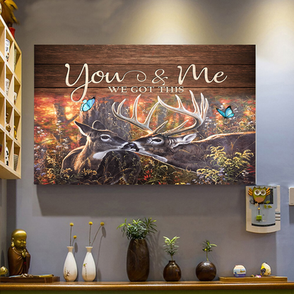 Hunting Canvas Wall Art Print Deer Wall Decor - Buck & Doe You & Me We Got This XT