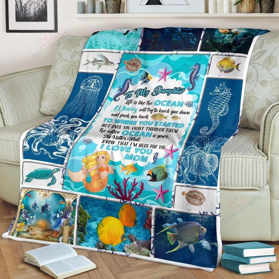 Custom Blanket To My Daughter Blue Mermaid - Best gift for Christmas - Sherpa Blanket DL