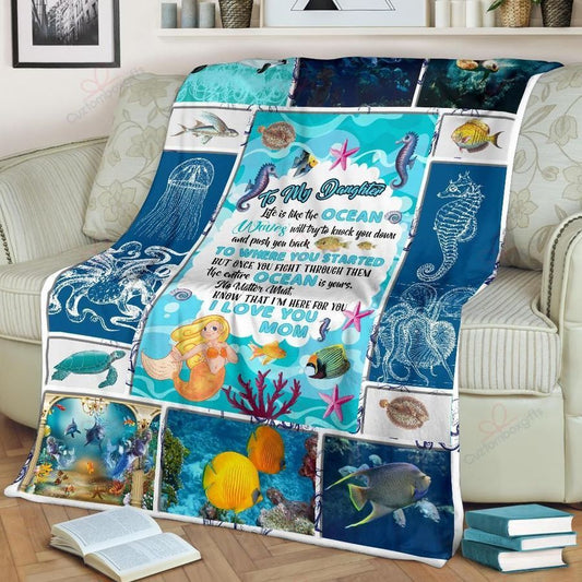 Custom Blanket To My Daughter Blue Mermaid - Best gift for Christmas - Sherpa Blanket DL