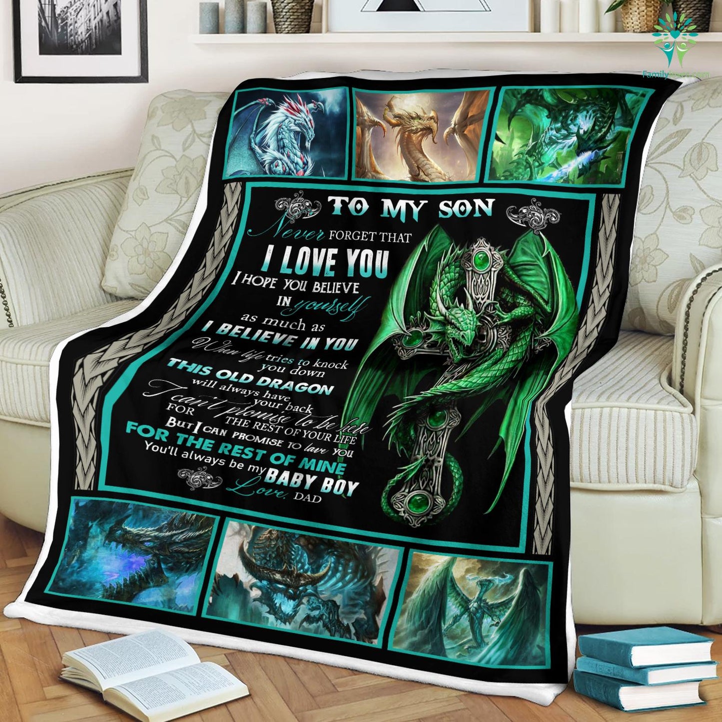 Custom Blanket To My Son Green Dragon - Best Christmas Gift For Son- Sherpa Blanket DL