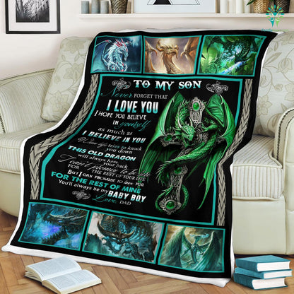 Custom Blanket To My Son Green Dragon - Best Christmas Gift For Son- Sherpa Blanket DL