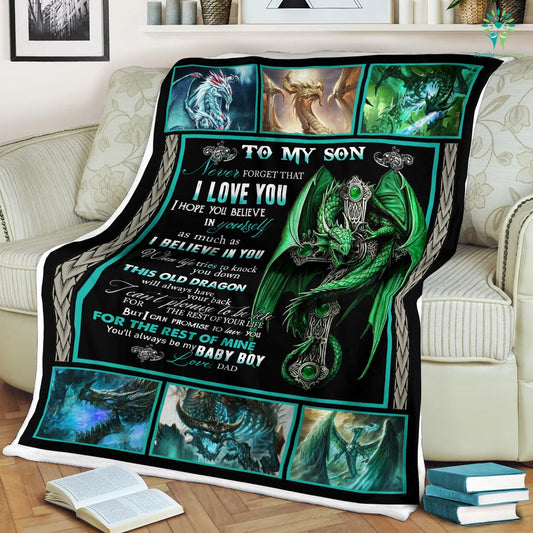 Custom Blanket To My Son Green Dragon - Best Christmas Gift For Son- Sherpa Blanket DL