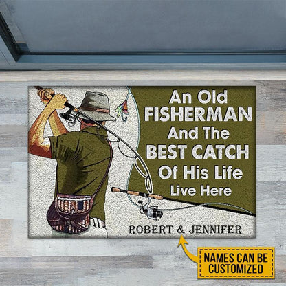 Custom name Fishing Decor Old Fisherman Door Mat
