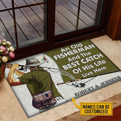 Custom name Fishing Decor Old Fisherman Door Mat