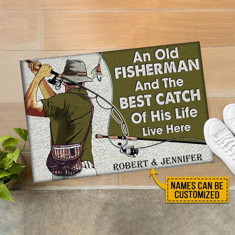 Custom name Fishing Decor Old Fisherman Door Mat
