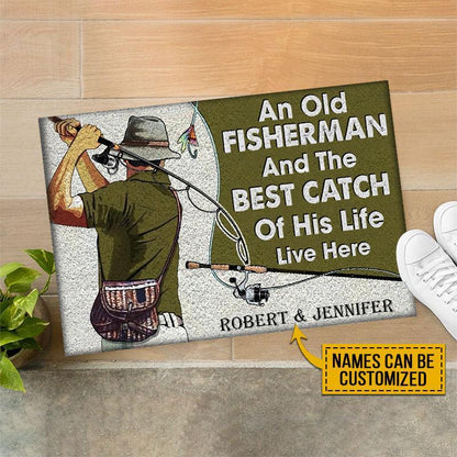 Custom name Fishing Decor Old Fisherman Door Mat