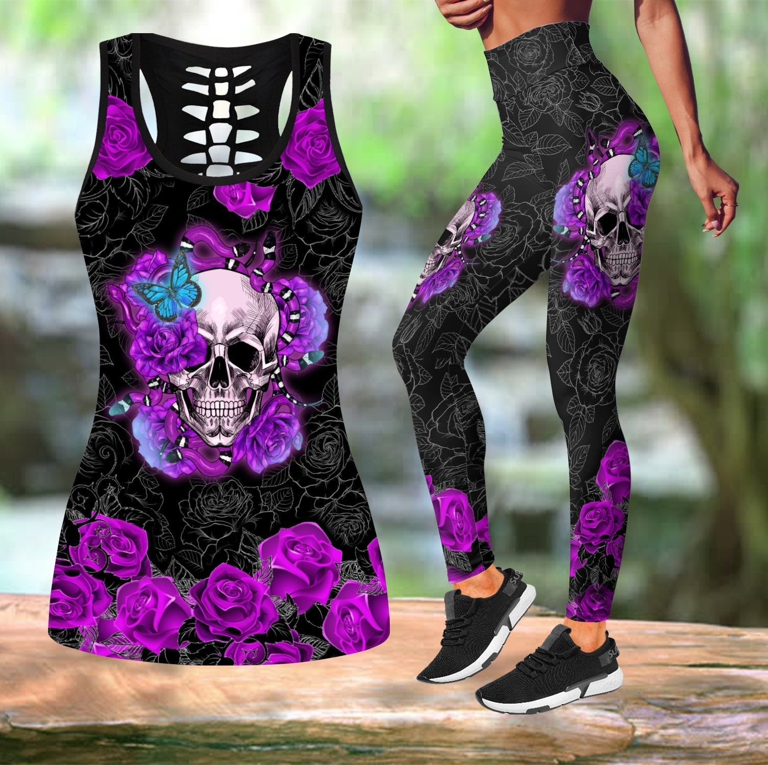 Skull Rose tanktop & legging outfit for women TR190401 - Amaze Style™-Apparel