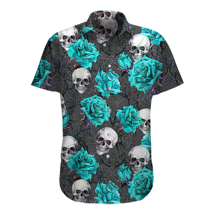 Turquoise Rose Skull Hawaii Shirt Combo With Short