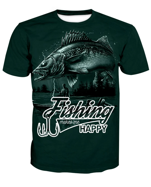 FISHING MAKES ME HAPPY - WALEYE FISHING T-SHIRT HC3404 - Amaze Style™-Apparel