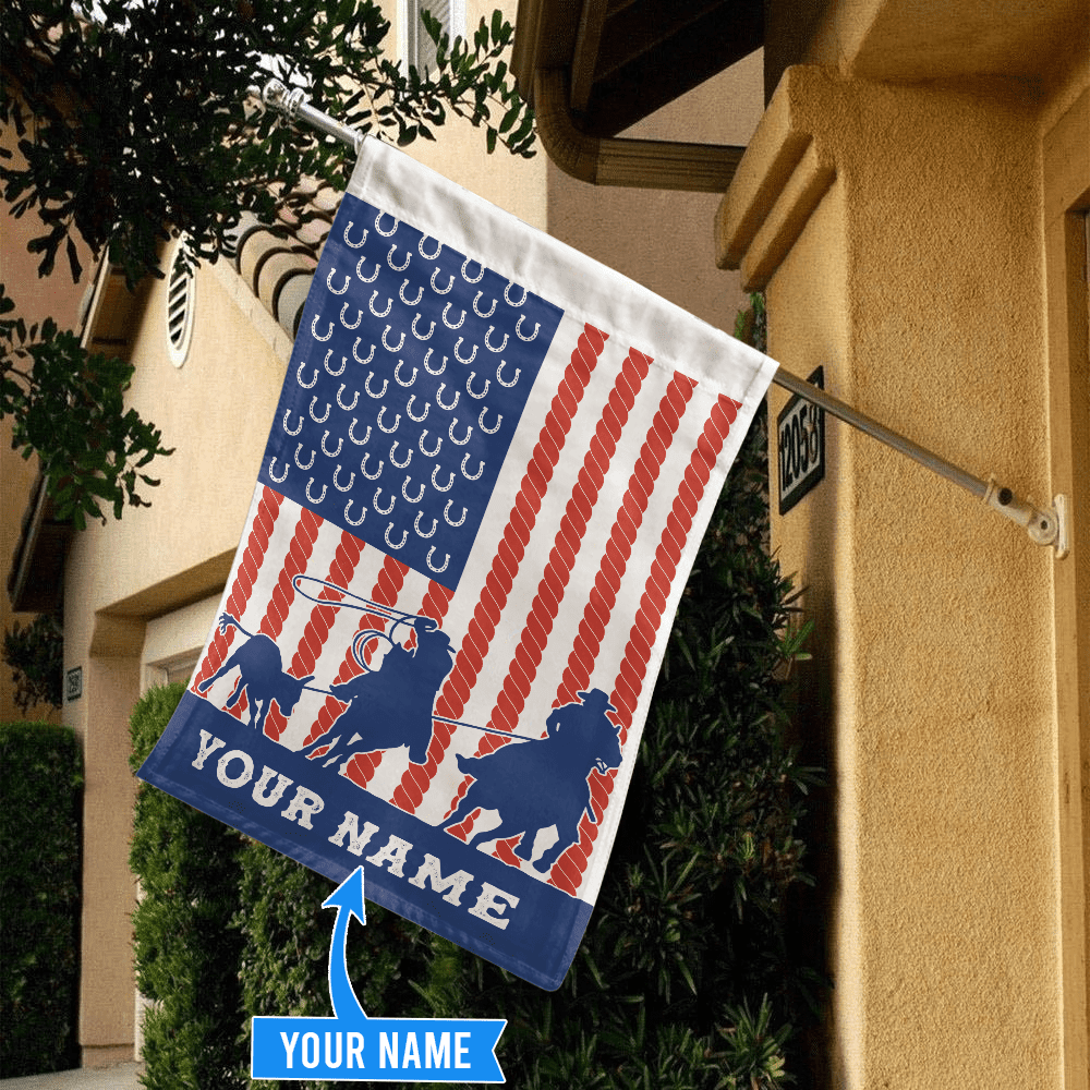 Personalized Name American Team Roping Flag