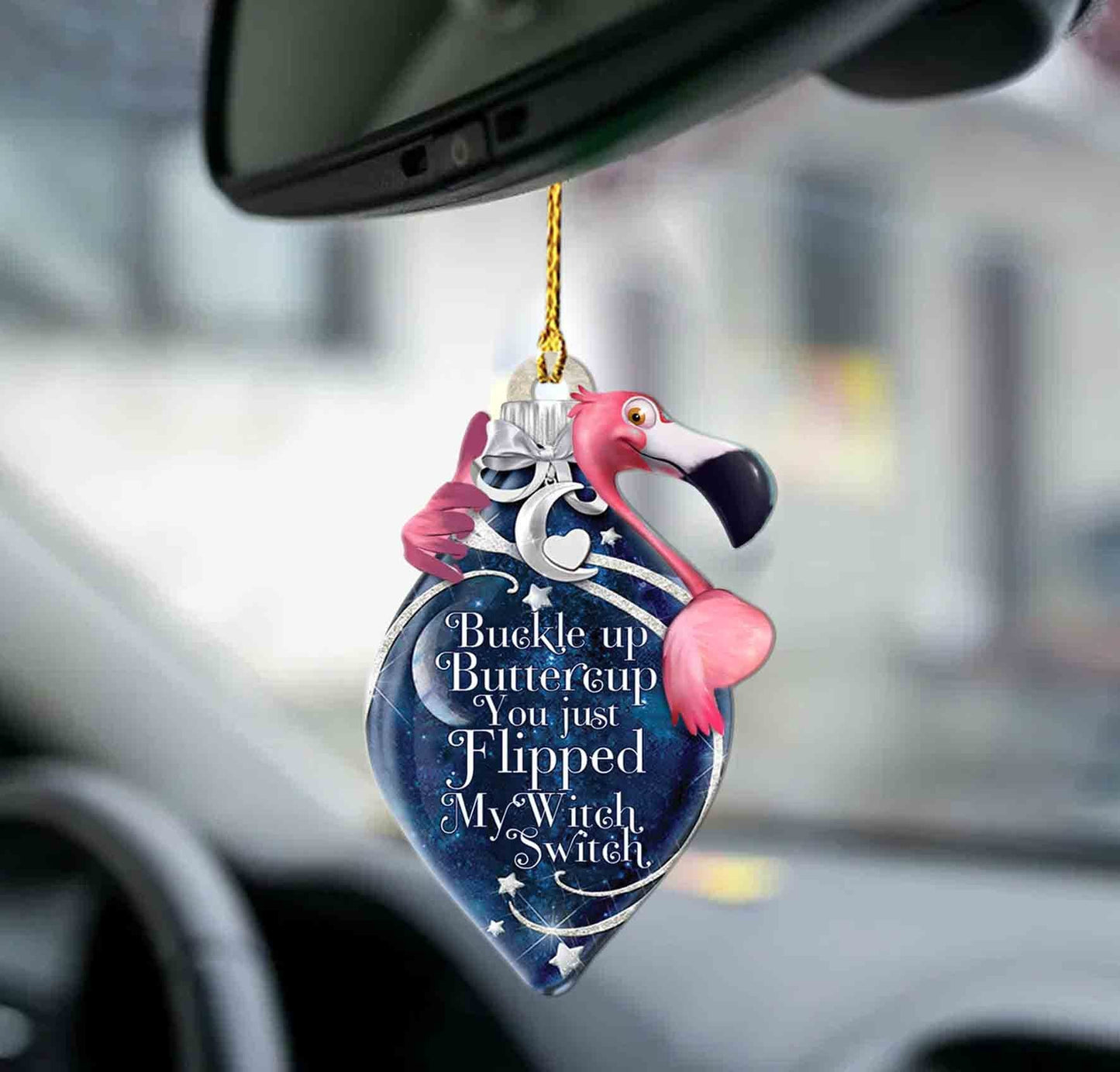 Flamingo buckle up two sided ornament