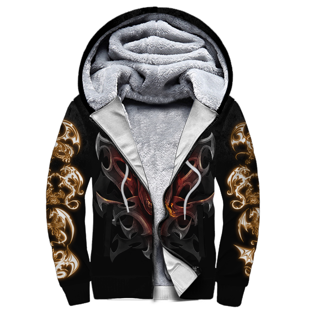 3D Armor Tattoo and Dungeon Dragon Hoodie HAC130101-Apparel-NM-Fleecezip hoodie-S-Vibe Cosy™