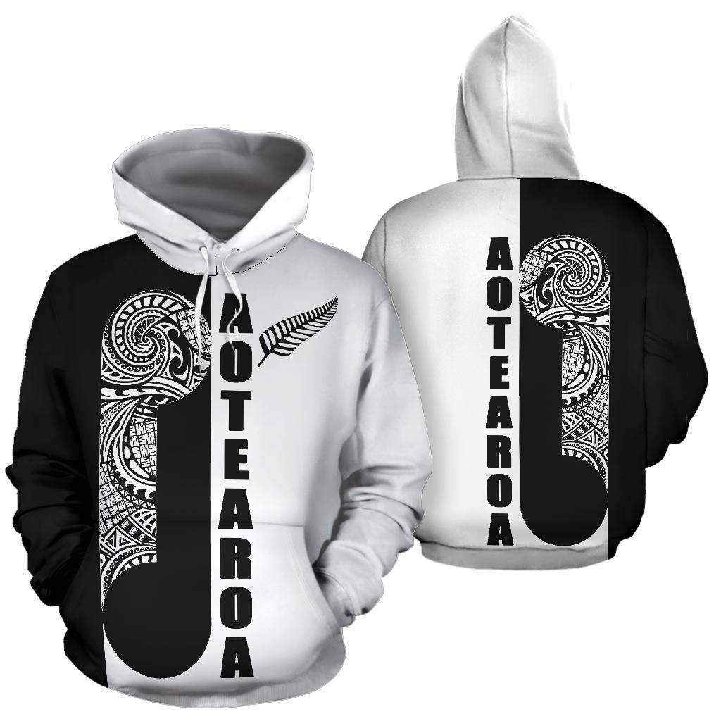 Maori Koru Aotearoa Hoodie Black White HC0905 - Amaze Style™-Apparel