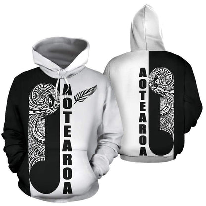 Maori Koru Aotearoa Hoodie Black White HC0905 - Amaze Style™-Apparel