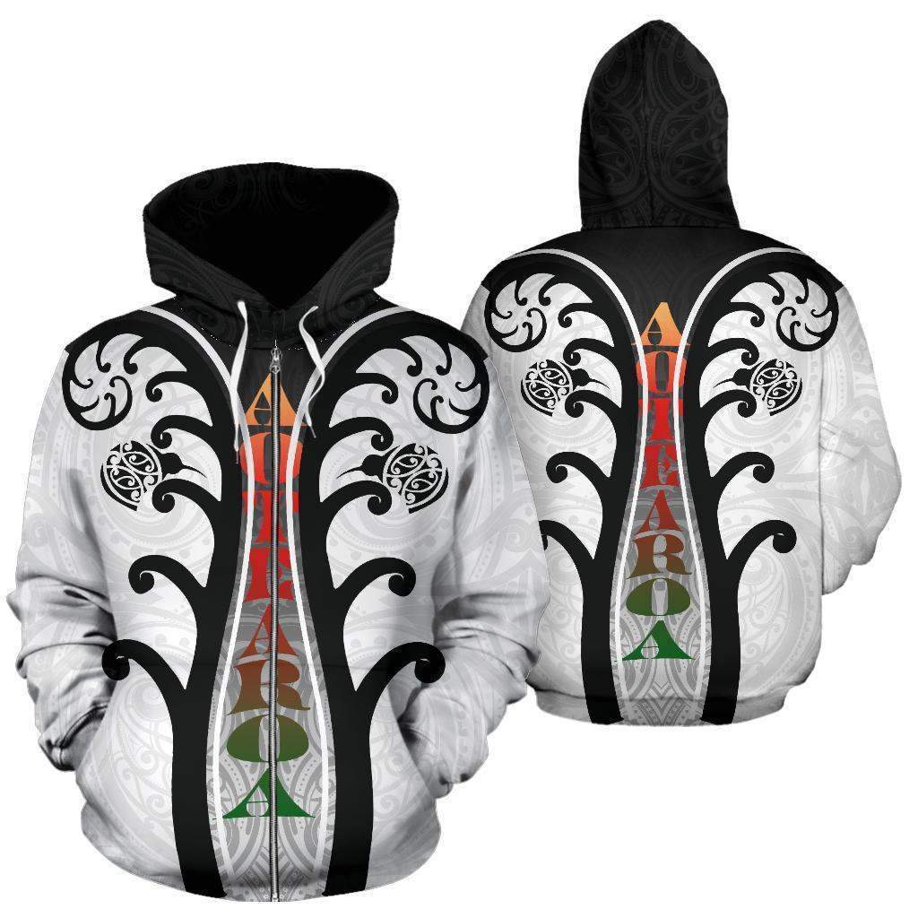 Koru With Kiwi Black White Zip Hoodie HC0910 - Amaze Style™-Apparel