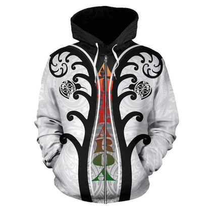 Koru With Kiwi Black White Zip Hoodie HC0910 - Amaze Style™-Apparel