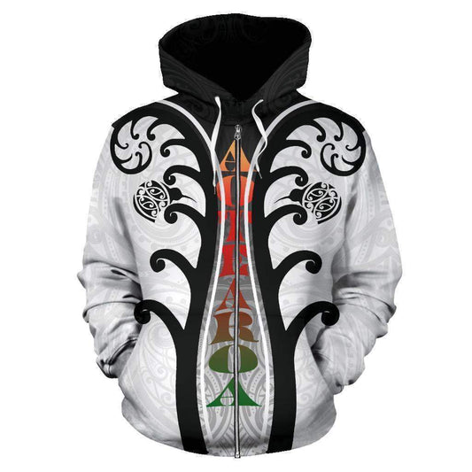 Koru With Kiwi Black White Zip Hoodie HC0910 - Amaze Style™-Apparel