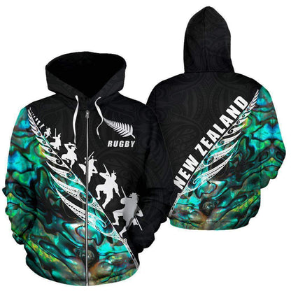 Rugby Haka Fern Paua Shell Zip Hoodie - New Zealand HC0913 - Amaze Style™-Apparel