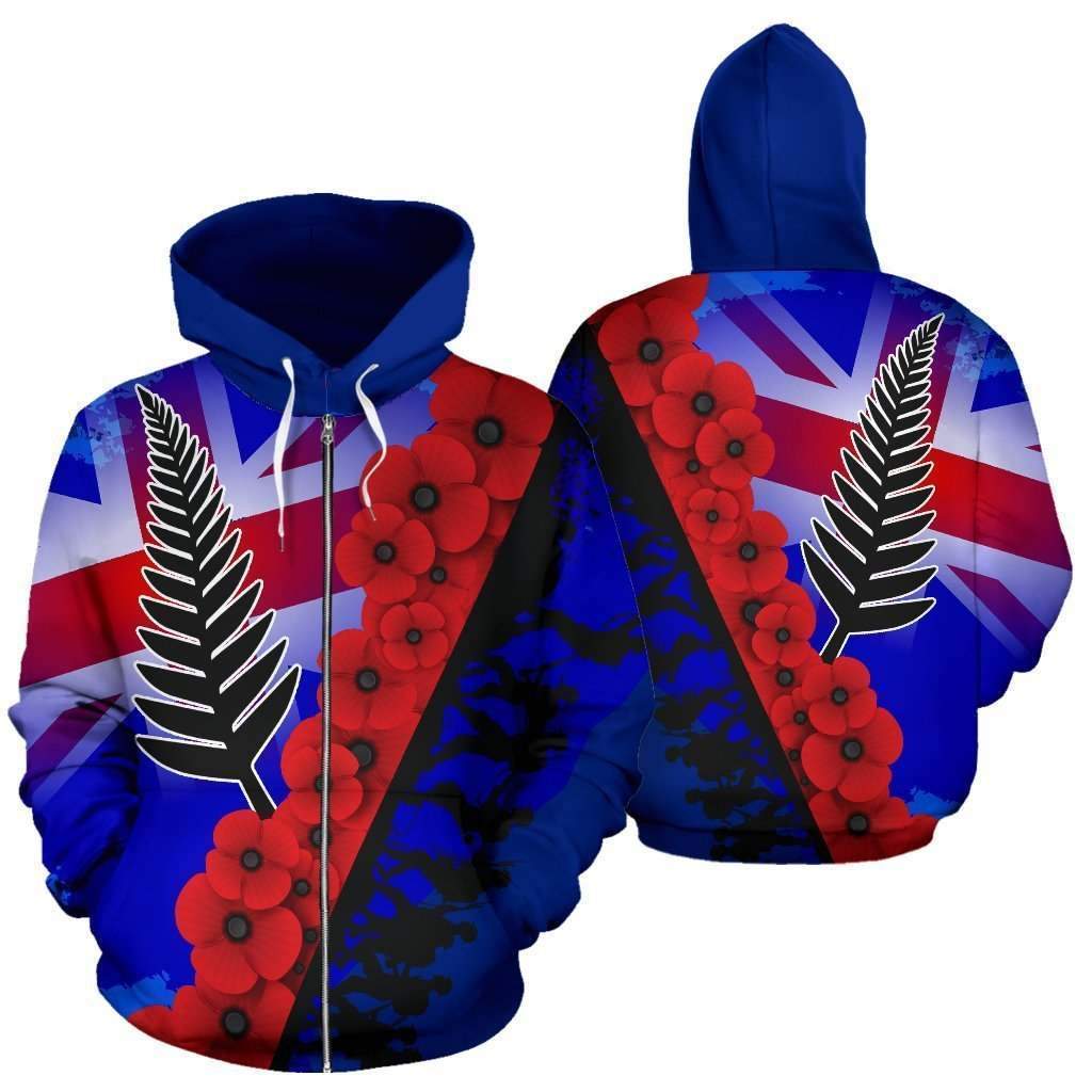 Lest We Forget Silver Fern Poppy Zip Up Hoodie HC0914 - Amaze Style™-Apparel