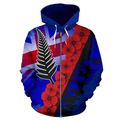 Lest We Forget Silver Fern Poppy Zip Up Hoodie HC0914 - Amaze Style™-Apparel