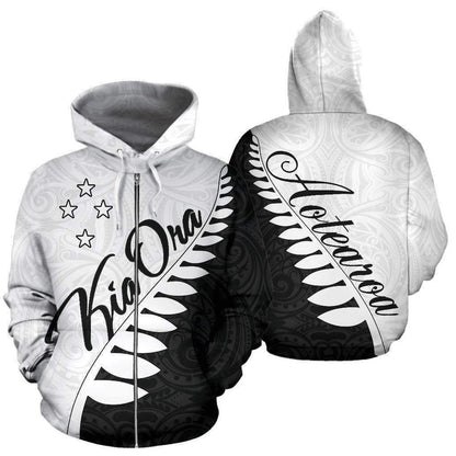 Kia Ora Aotearoa Zip Up Hoodie Silver Fern HC0915 - Amaze Style™-Apparel