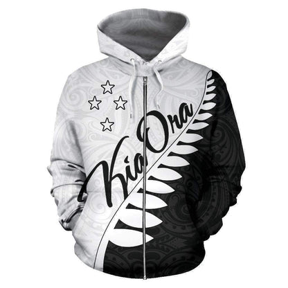 Kia Ora Aotearoa Zip Up Hoodie Silver Fern HC0915 - Amaze Style™-Apparel