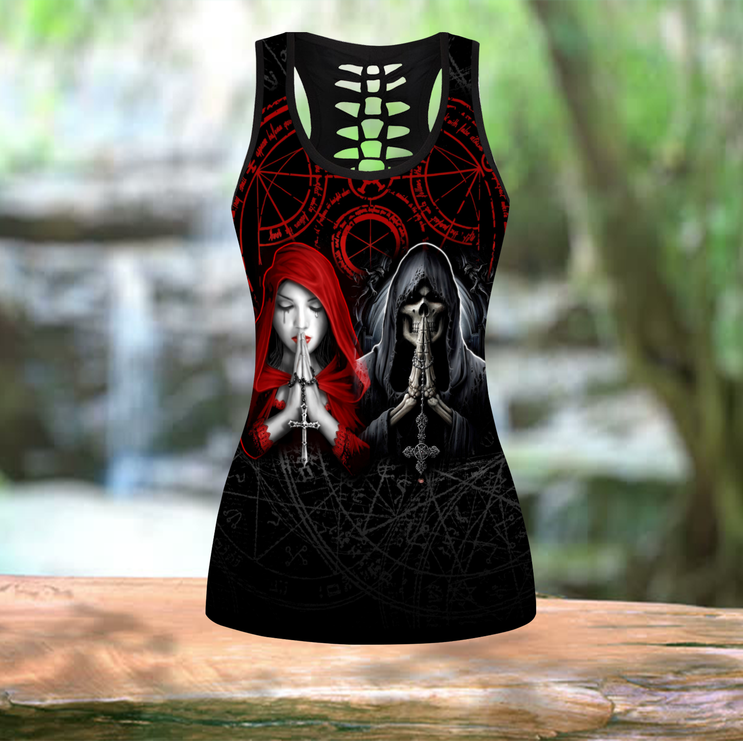 Angel And Demon Combo Hollow Tank Top And Legging Outfit MH210920
