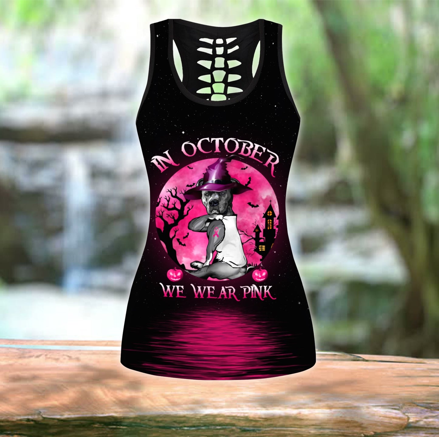 In October We Wear Pink Breast Cancer Awareness Combo Legging And Tank Top