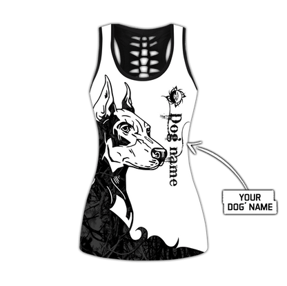 Premium Doberman Pinscher Black Tattoos Legging + Hollow Tank Combo