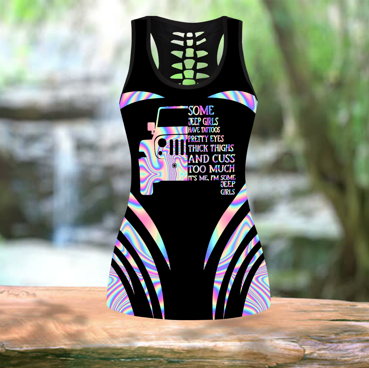 Personalized Colorful Jeep girl leggings + hollow tank combo