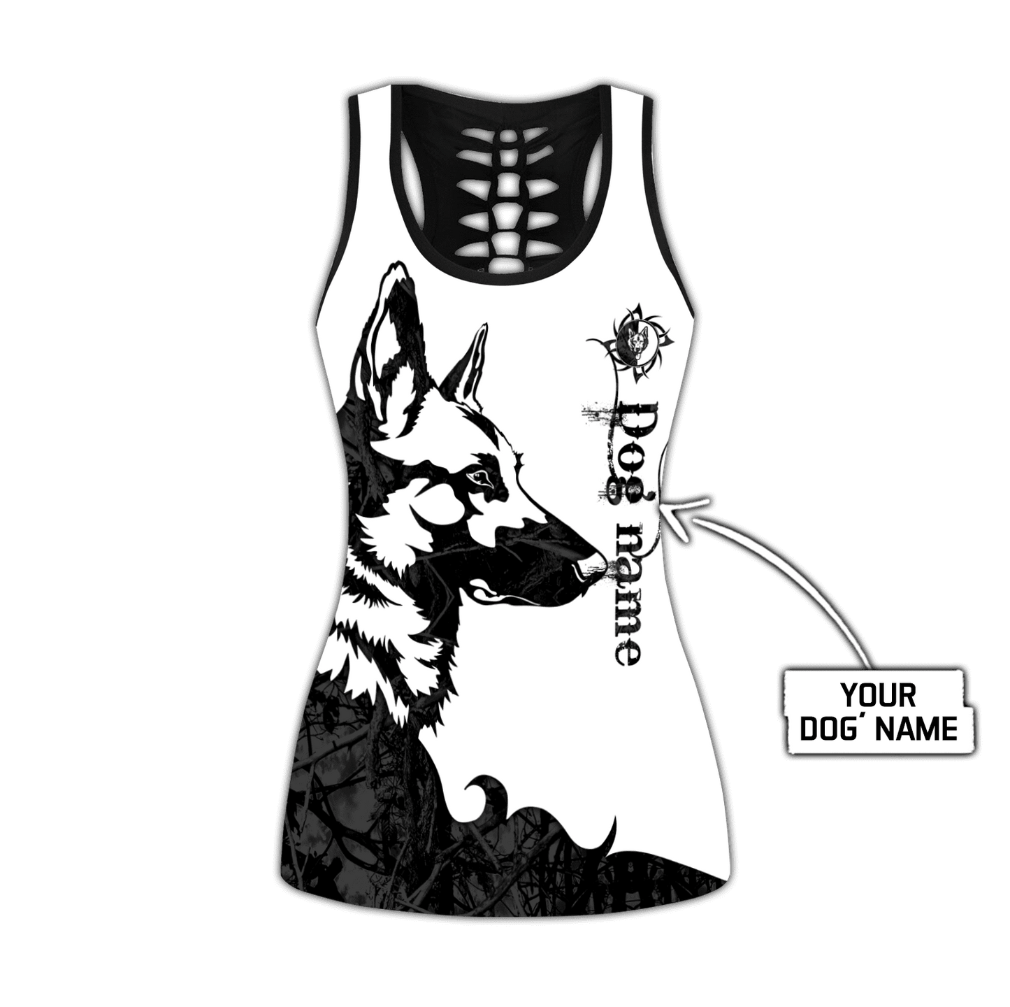 Premium German Shepherd Black Tattoos Legging + Hollow Tank Combo