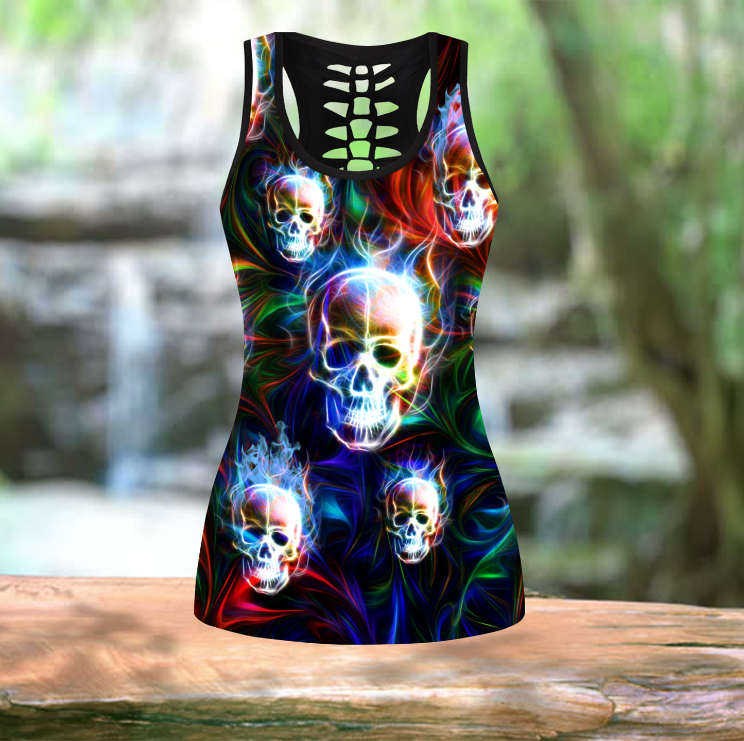 Colorful Skull Combo Hollow Tank Top And Legging Outfit MH01032101