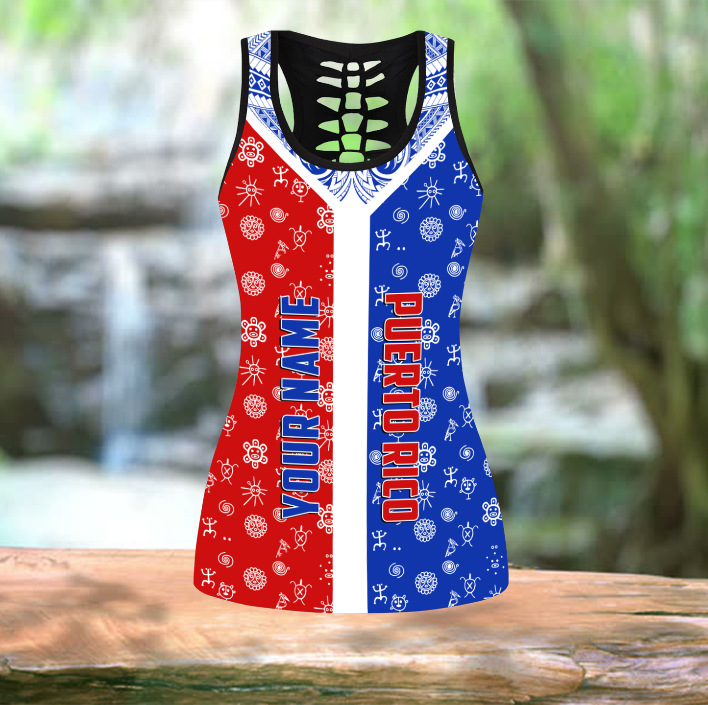 Customize Name Puerto Rico Symbols Combo Hollow Tank Top And Legging Outfit