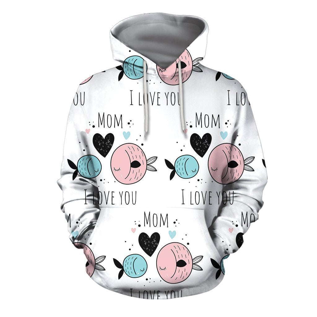3D All Over I Love Mom Hoodie - Amaze Style™-Apparel