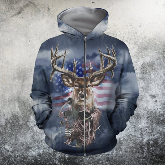 3D All Over Printed American flag reindeer Hoodie - Amaze Style™-Apparel