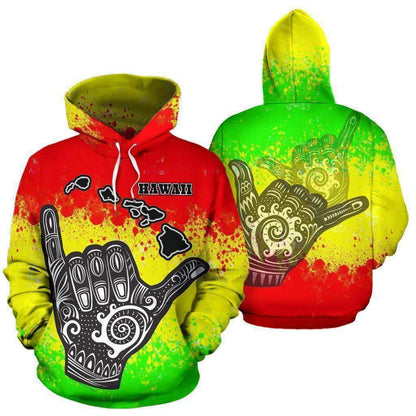 Hawaii All Over Hoodie - Polynesian Shaka Hawaii Map Reggae - HC05 - Amaze Style™-Apparel